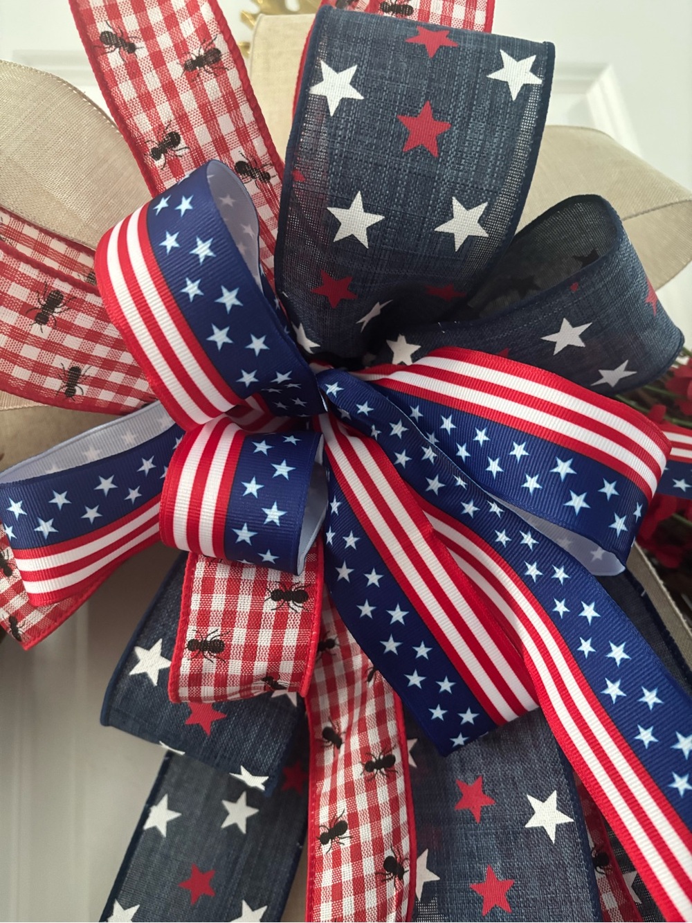 Handmade 4th Patriotic Mailbox Bow DIY Wreath Red White Blue  XL  Final Sale